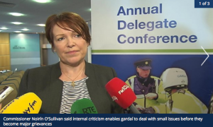Commissioner Noirin O'Sullivan speaking to the media at the AGSI Conference in Killarney. Photo RTEnews.ie