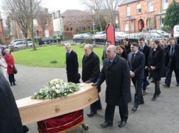 The remains of the late Justice Adrian Hardiman arriving at the Church of the Holy Name in Ranelagh today, accompanied by his wife Yvonne and family and other mourners. Photograph: Dave Meehan/ The Irish Times