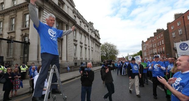 John Jacob, of the Association of Garda Sergeants and Inspectors, adresses a protest by mid-ranking gardaí which called for the restoration of pay. AGSI members have voted decisively to accept the Lansdowne Road agreement on public service pay. Photograph: Colin Keegan/Collins.